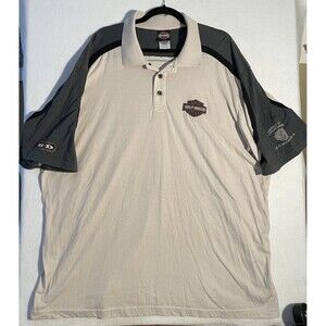 Harley Davidson Short Sleeve Polo Shirt Men's 3XL Beige Black